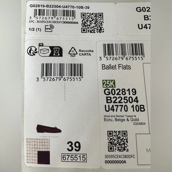 CHANEL 2025K ECRU BEIGE GOLD TWEED BALLET FLATS SIZE 39. New box dust bags - Picture 15 of 16